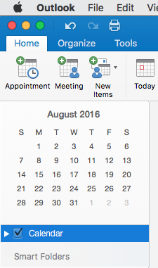 highlight today in outlook calendar for mac