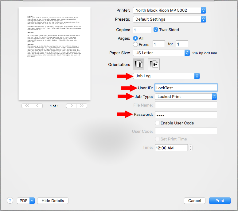 enter login credentials on a mac for printing